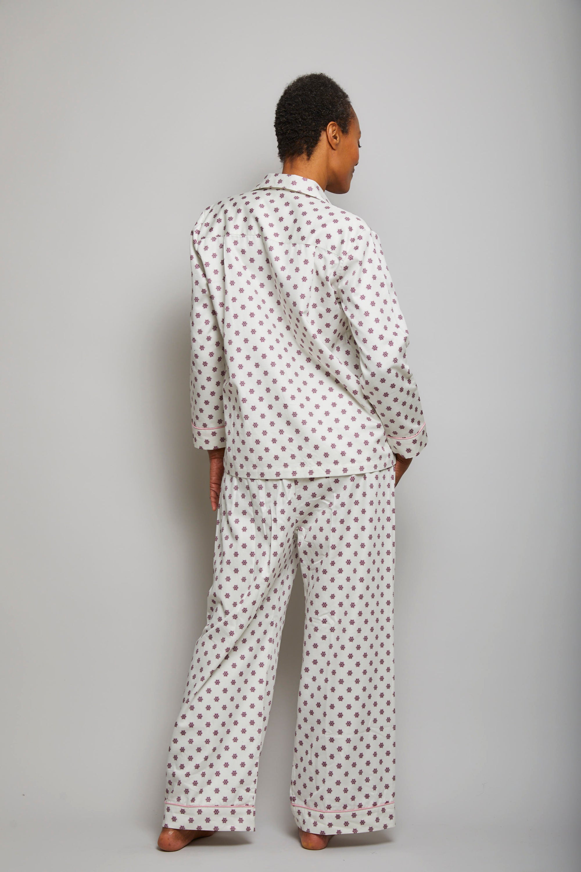 Cotton Sateen Snowflake Piped Pajama Set