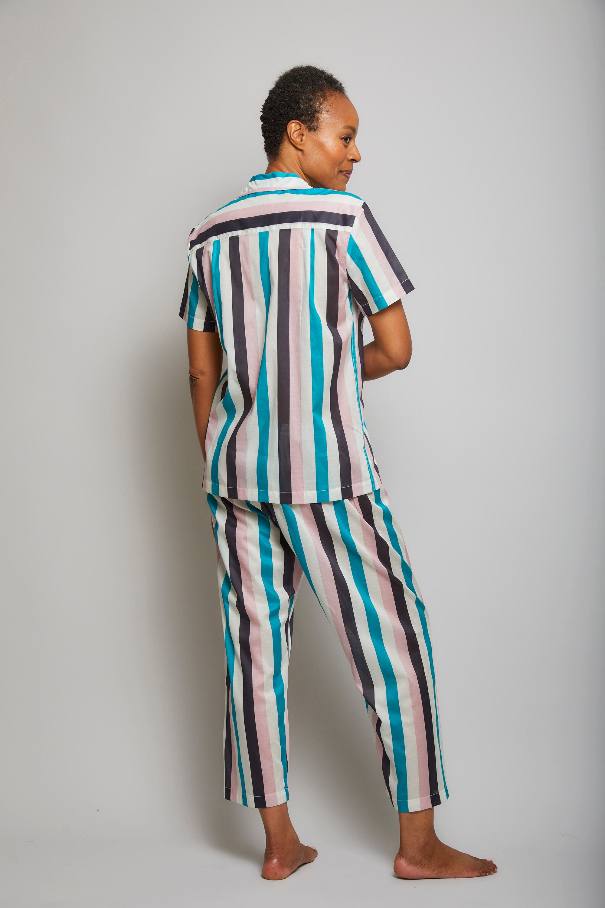 Short Sleeve Crop Pant Multi-Stripe Pajama Set