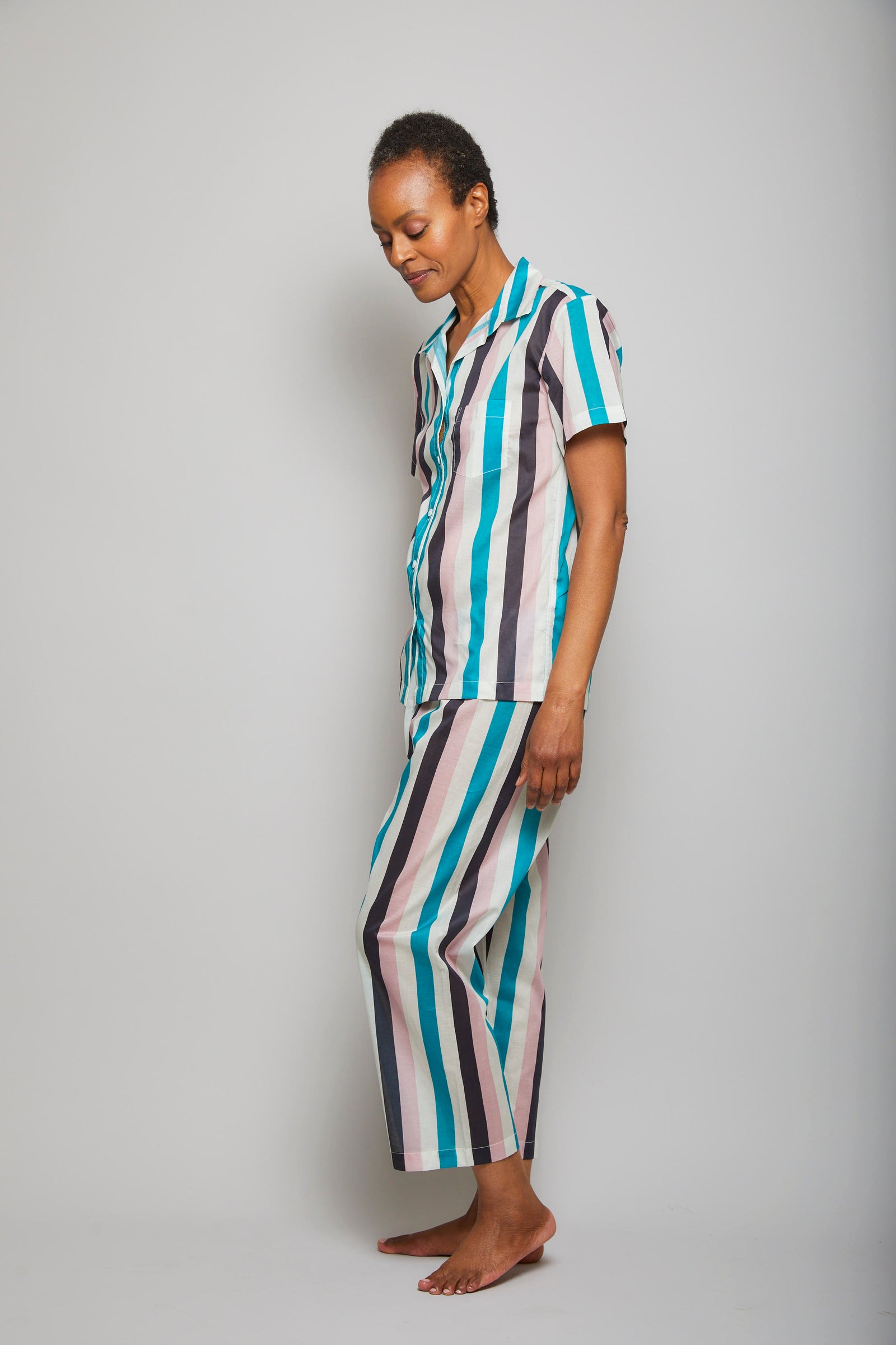 Short Sleeve Crop Pant Multi-Stripe Pajama Set 