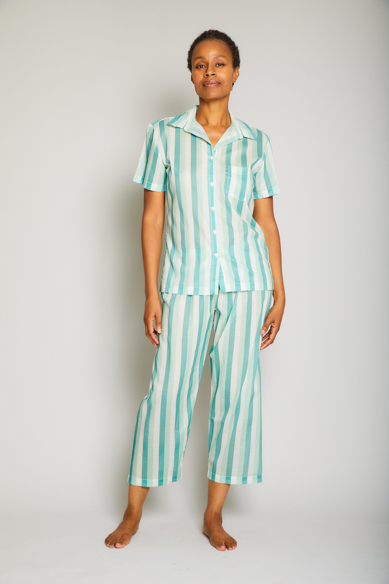 Striped Short Sleeve Crop Pant Pajama Set