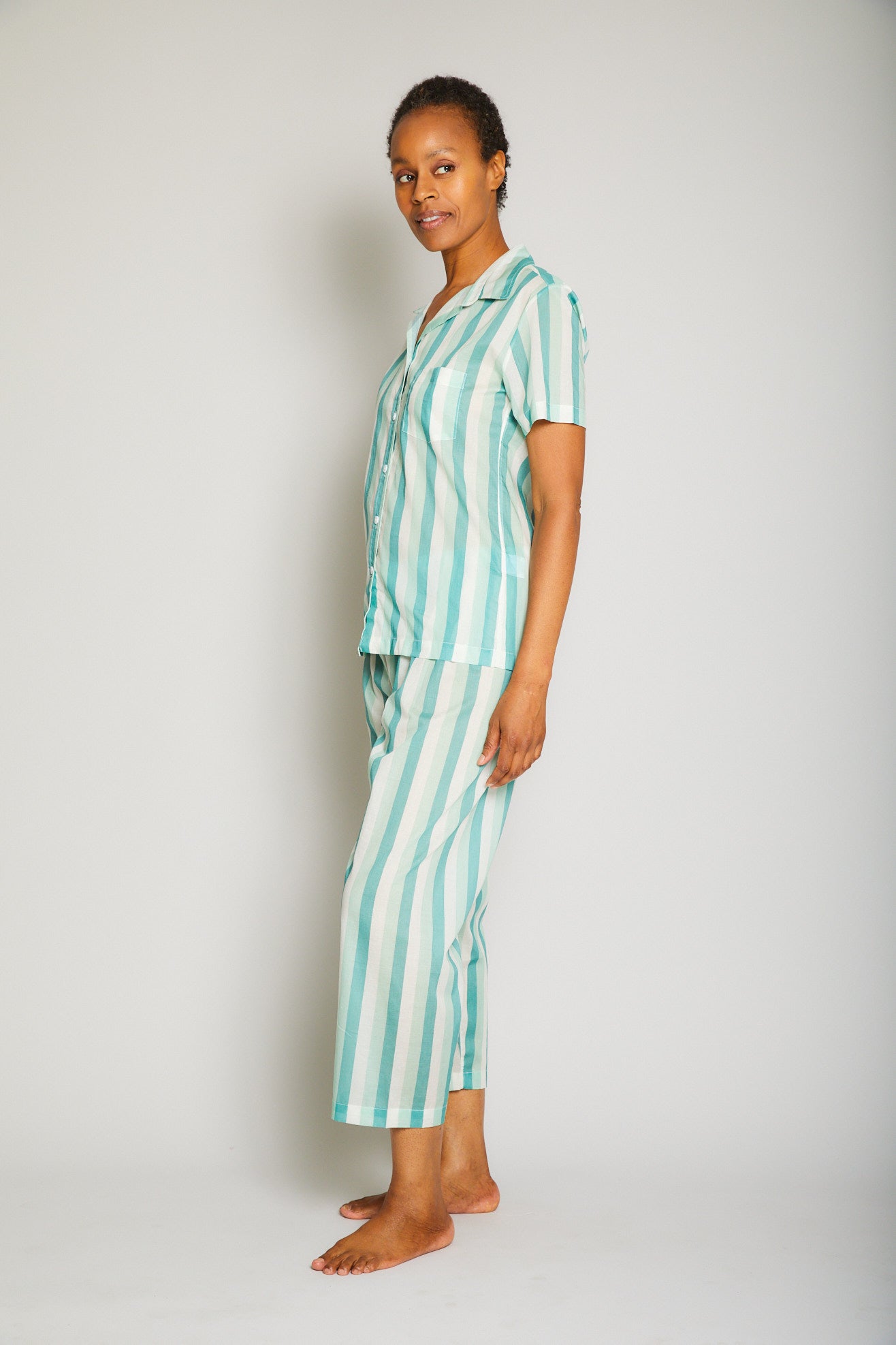 Striped Short Sleeve Crop Pant Pajama Set