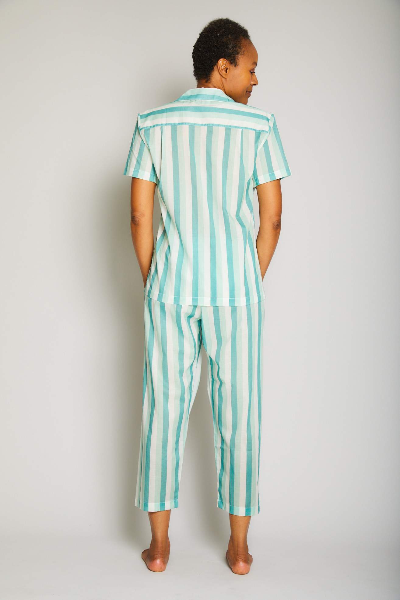 Striped Short Sleeve Crop Pant Pajama Set
