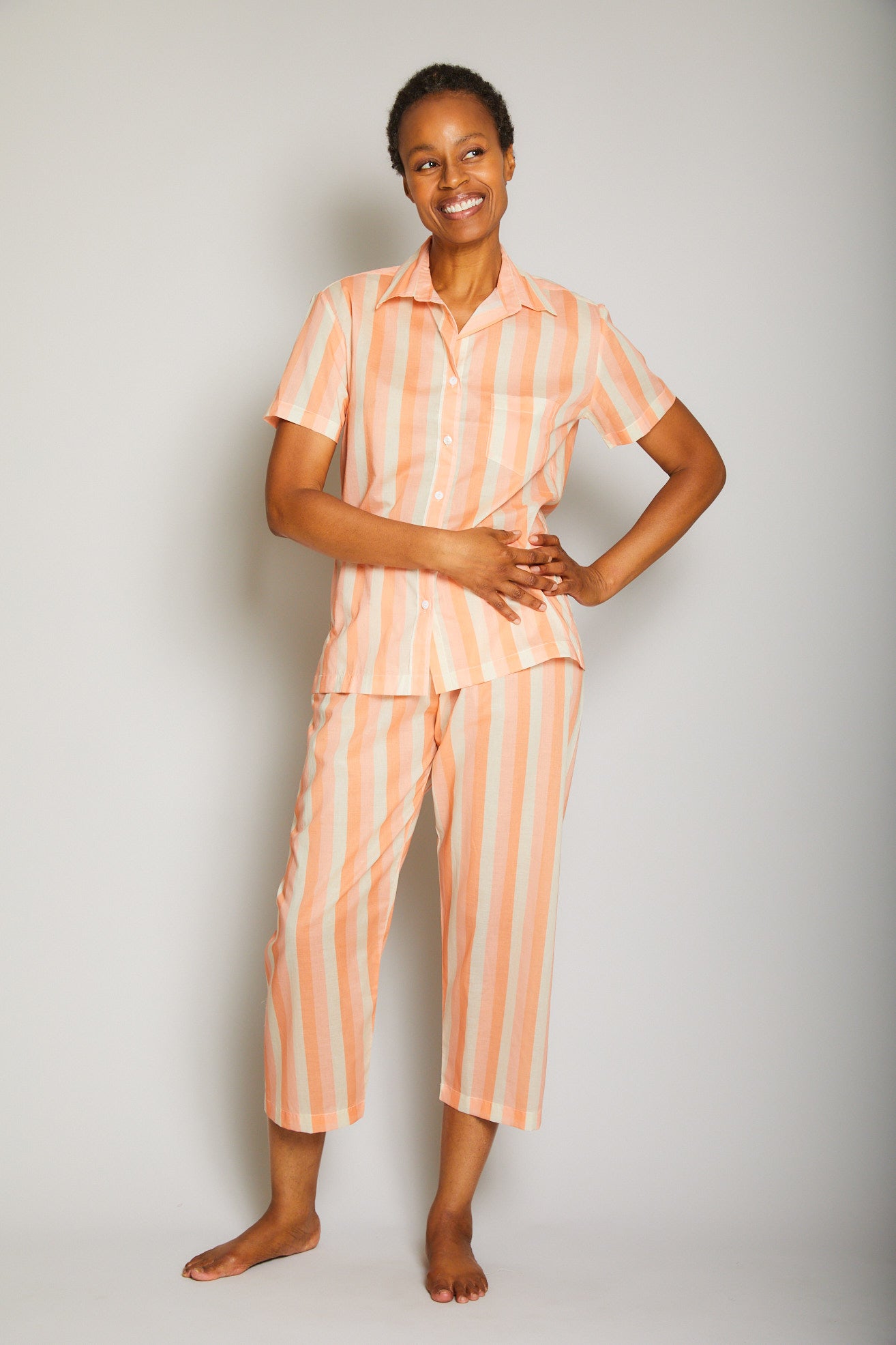 Striped Short Sleeve Crop Pant Pajama Set