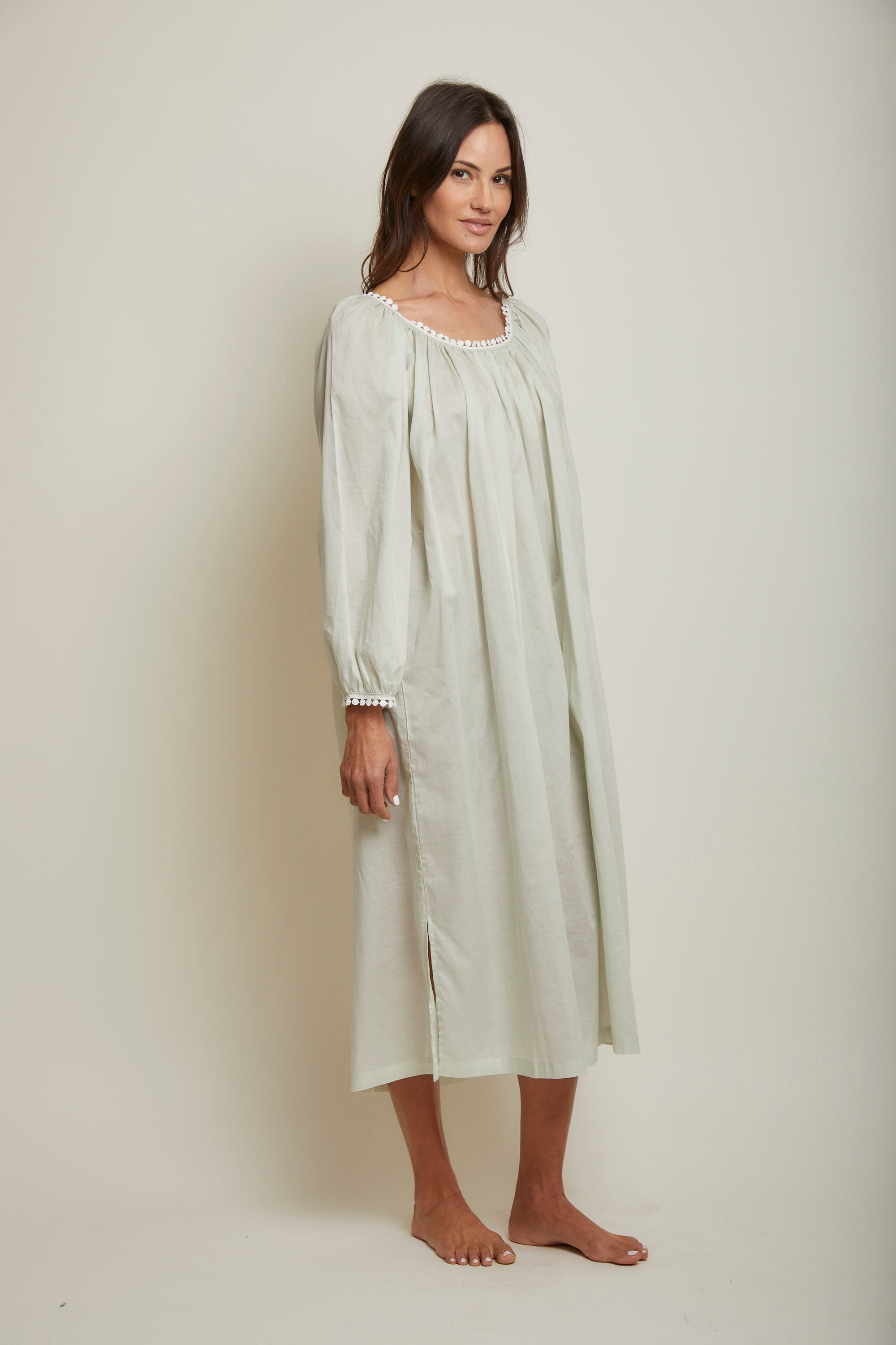 Thilda Long Nightgown With Ball Lace Trim