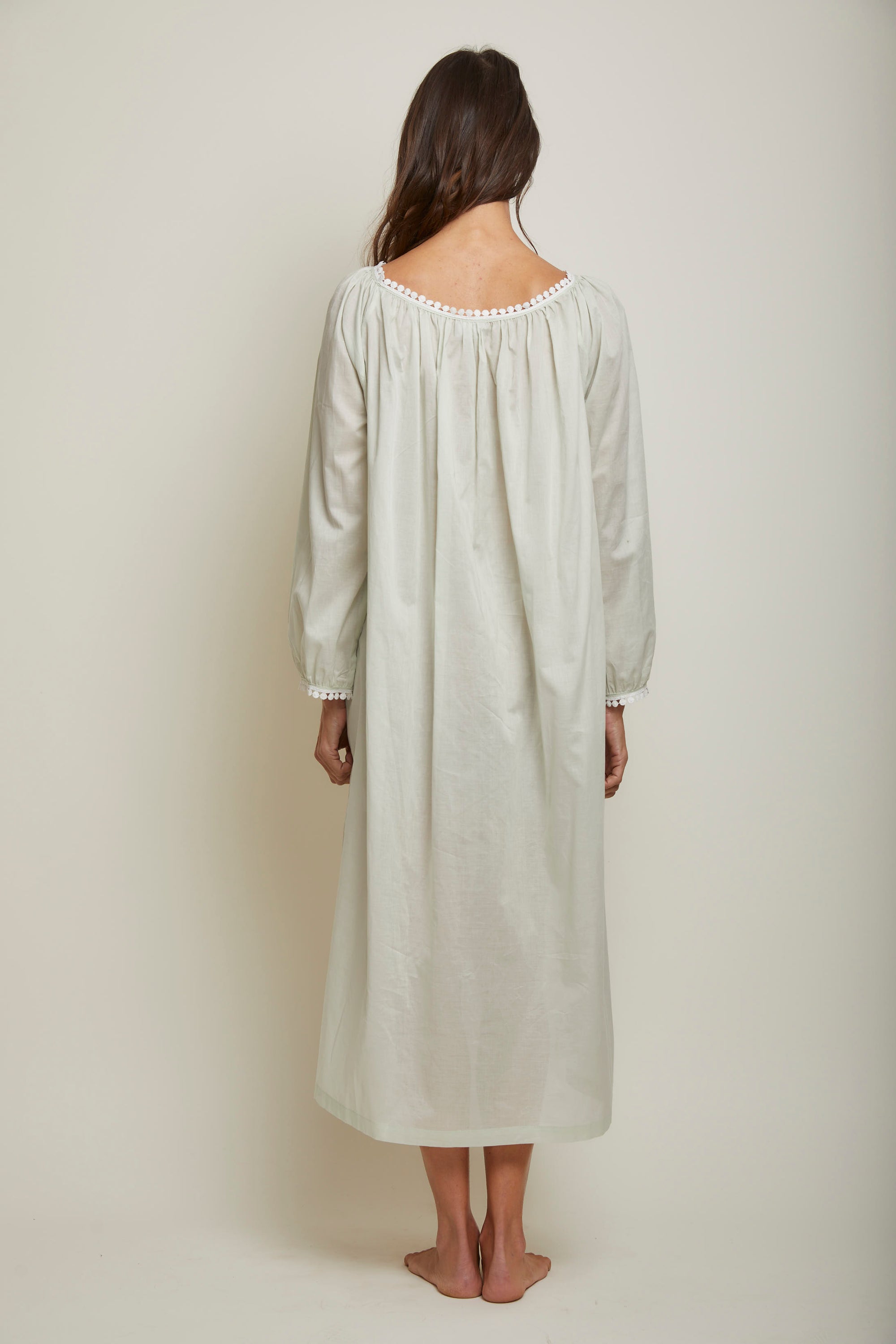 Thilda Long Nightgown With Ball Lace Trim