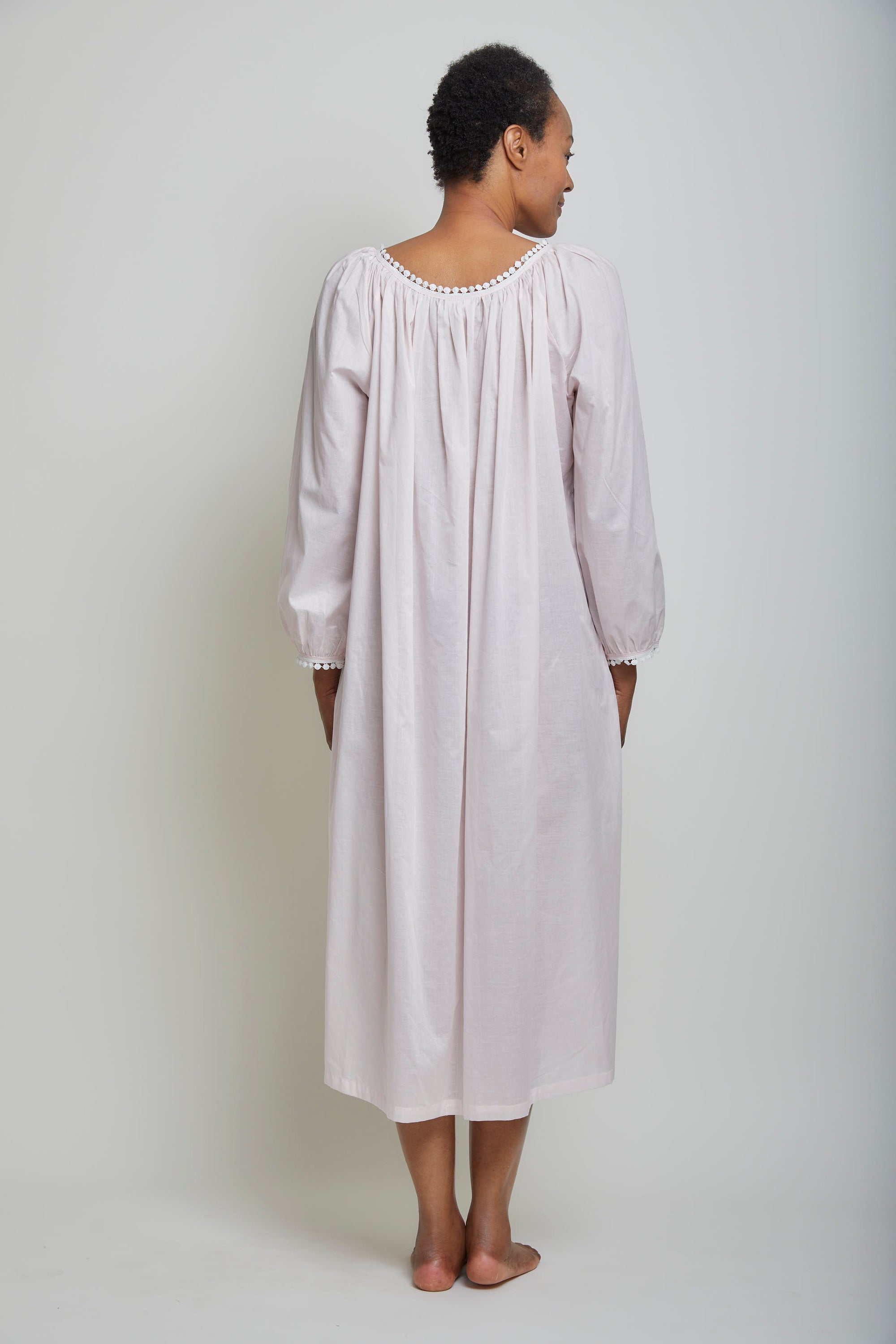Thilda Long Nightgown With Ball Lace Trim