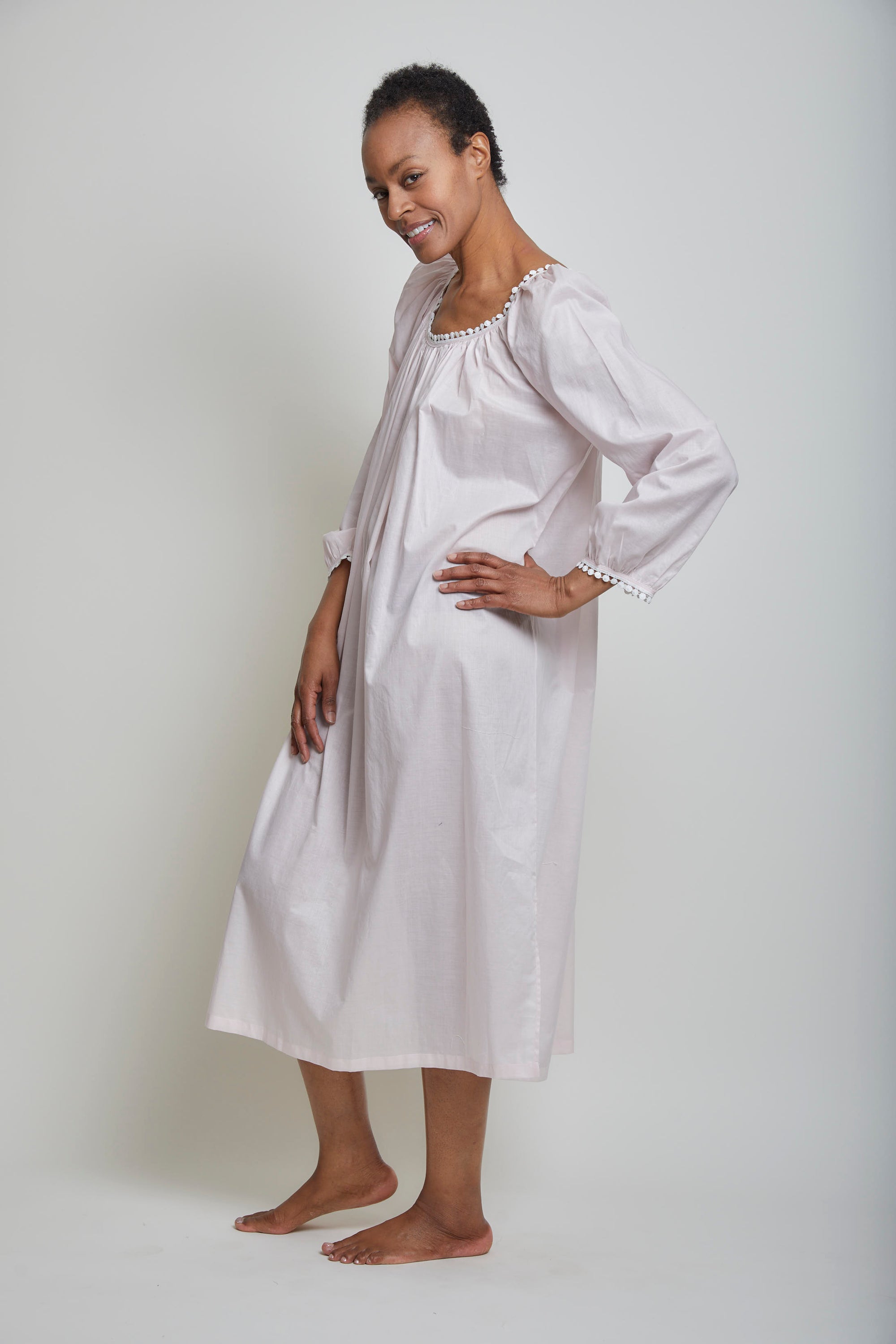 Thilda Long Nightgown With Ball Lace Trim