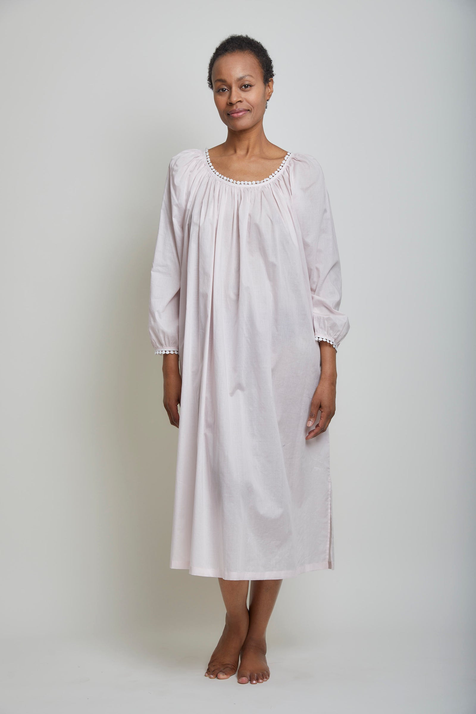Thilda Long Nightgown With Ball Lace Trim