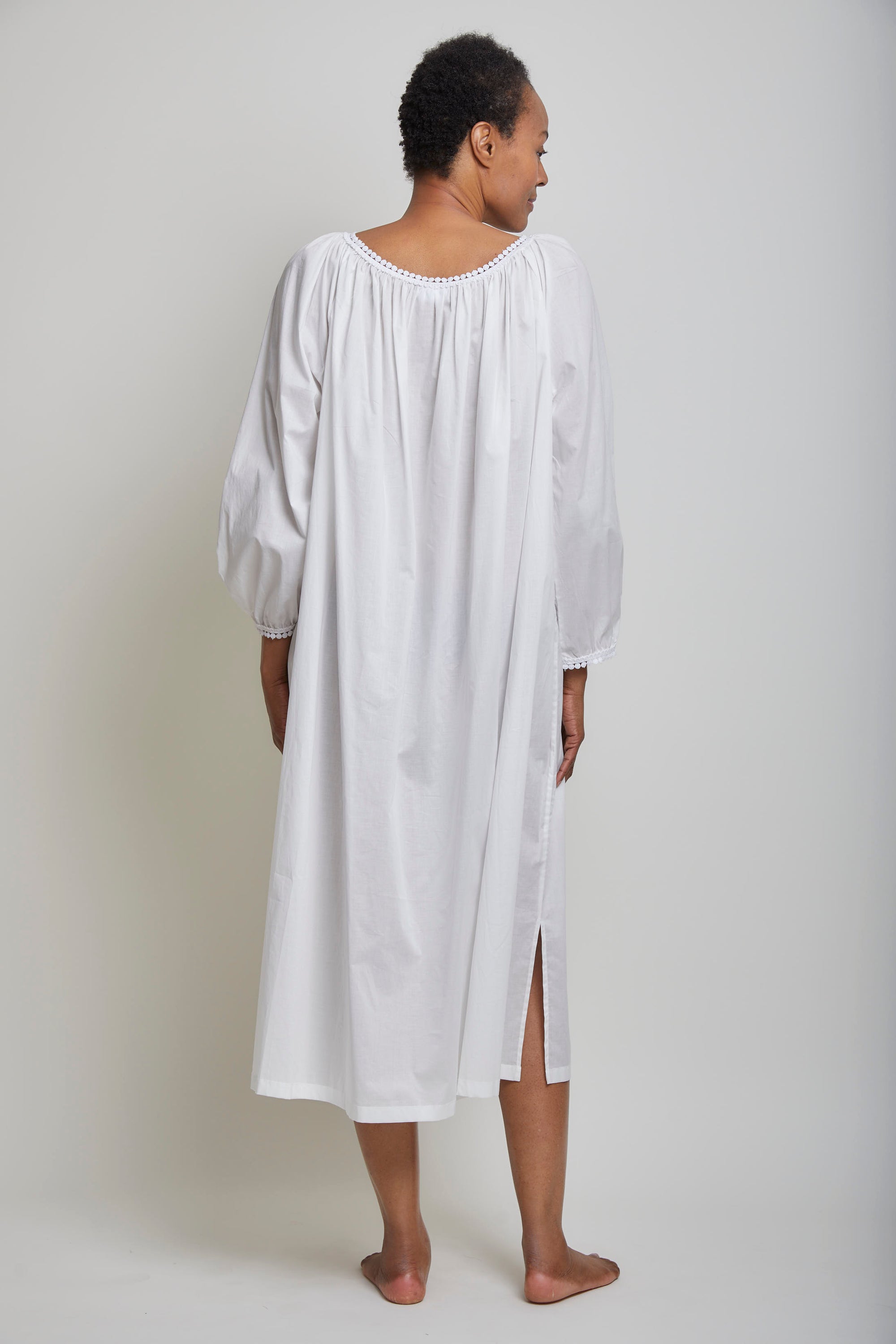 Thilda Long Nightgown With Ball Lace Trim
