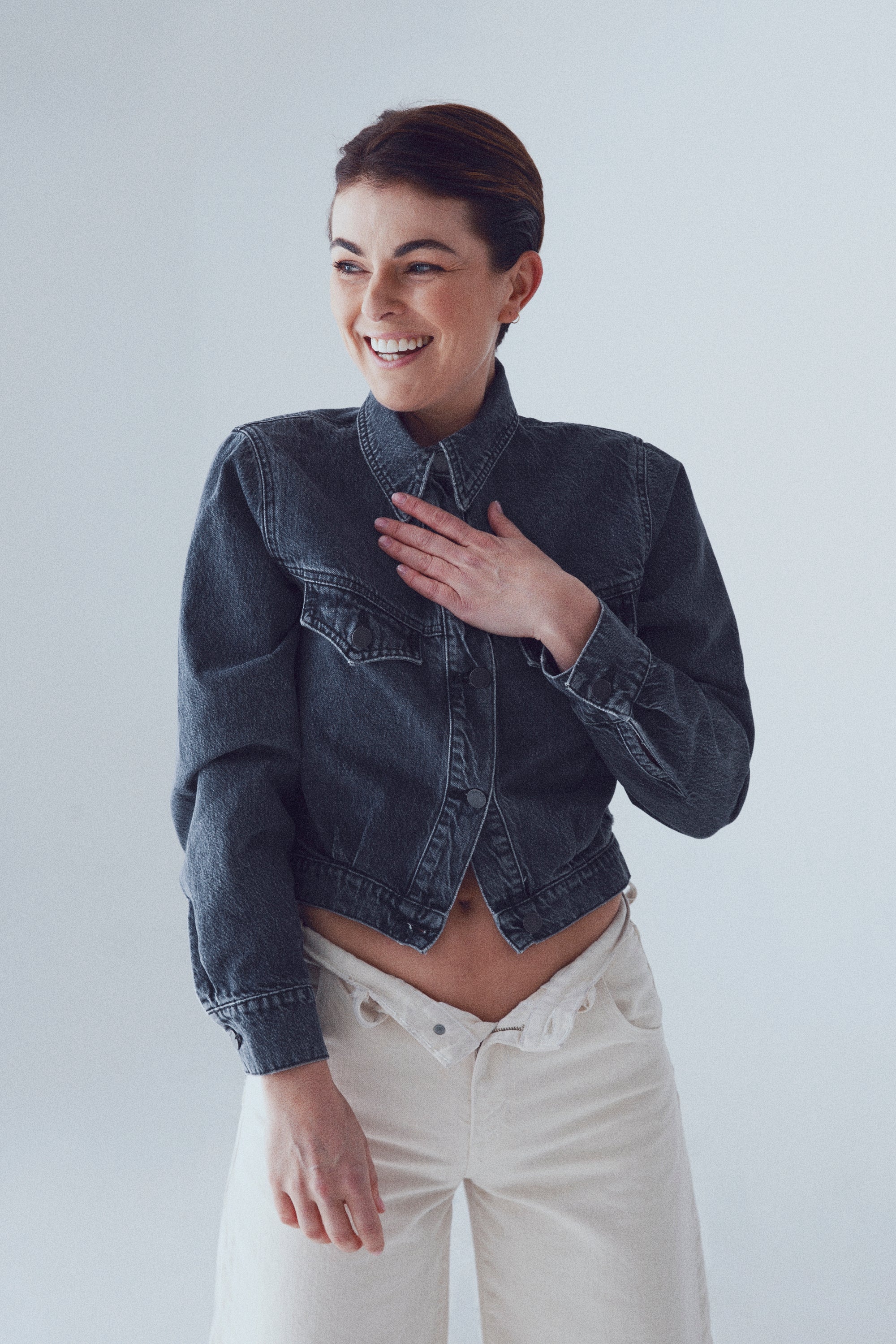 Cropped Tapered Denim Jacket