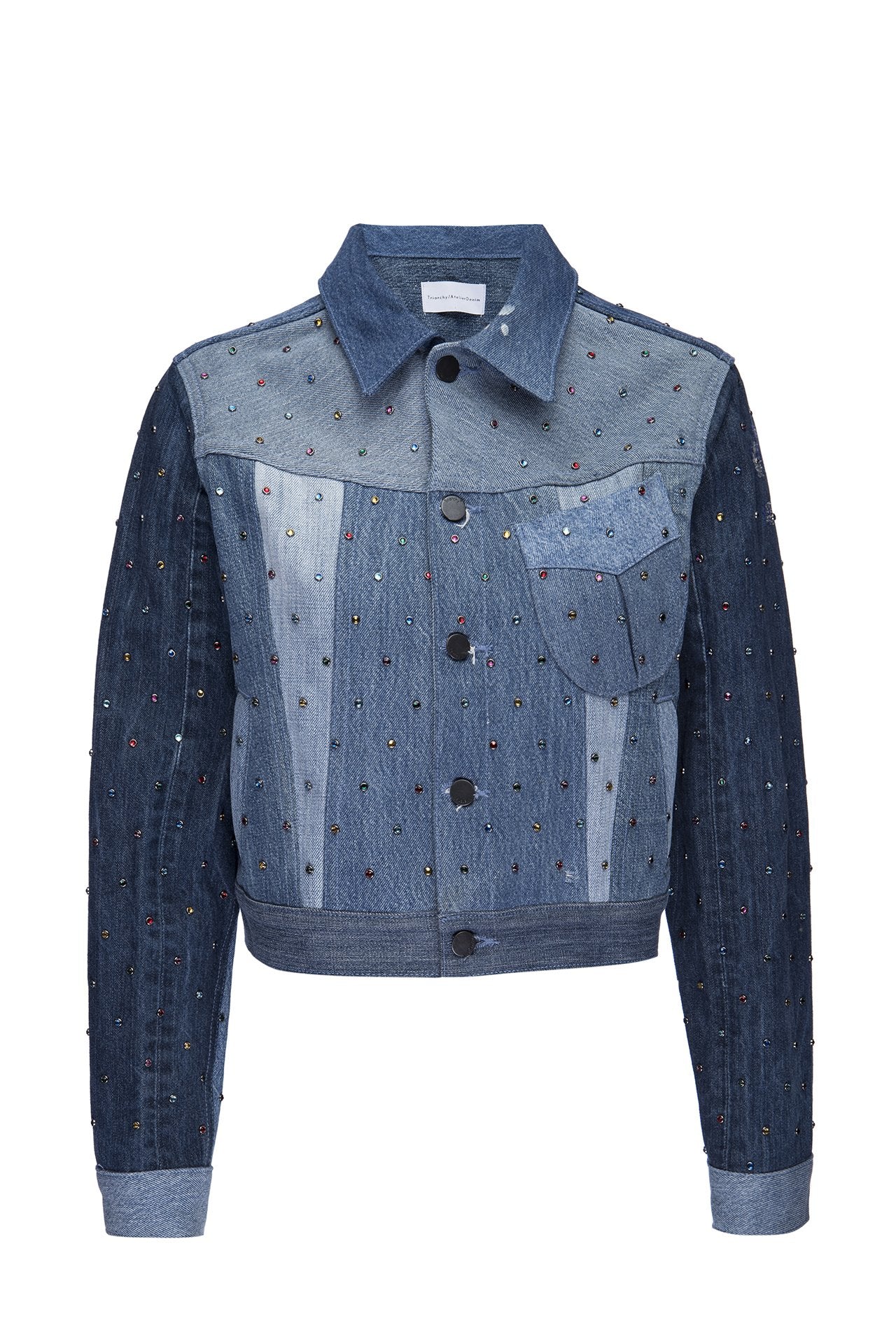 Indigo Denim Swaroski Stud Moto Jacket