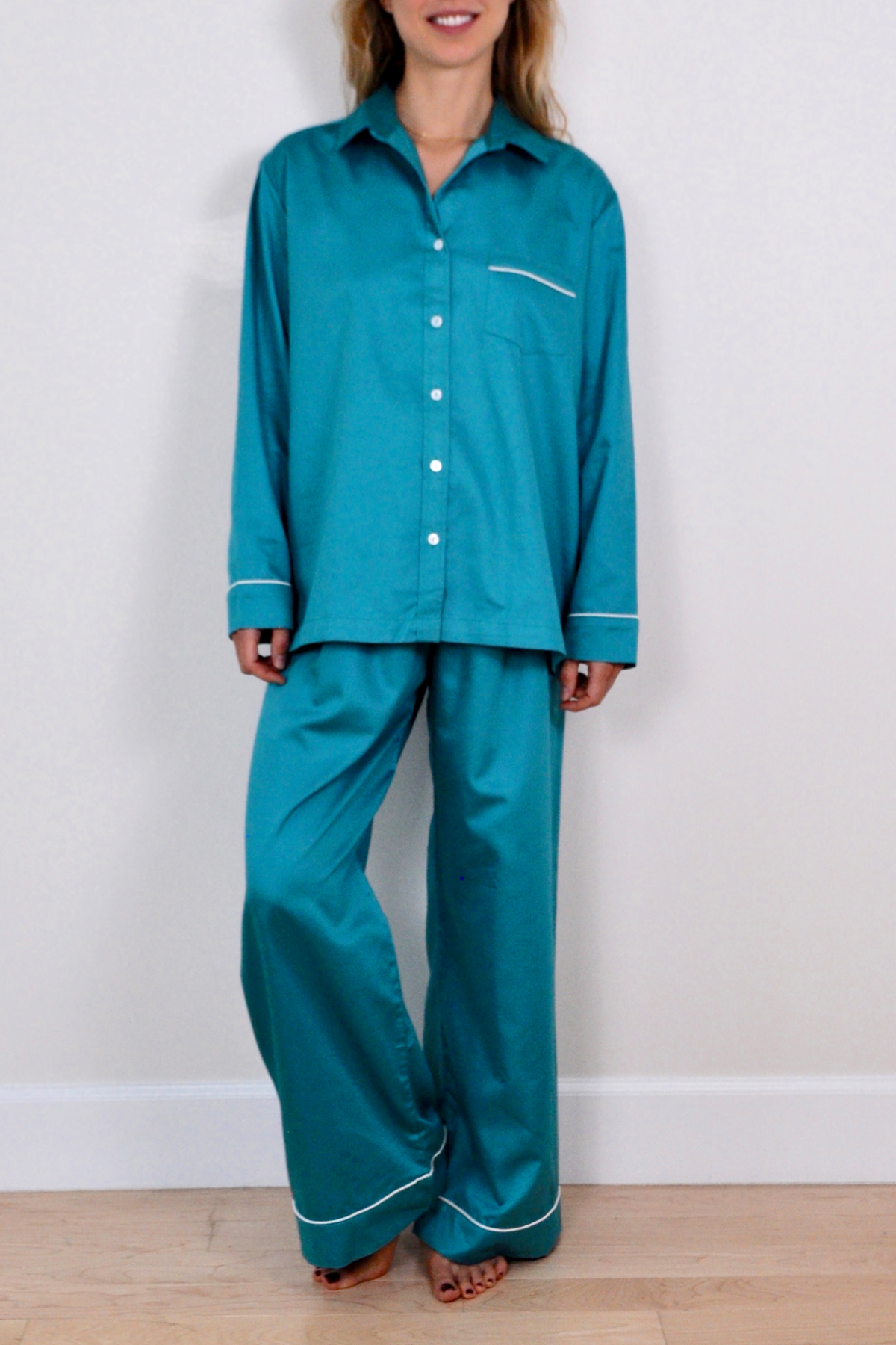 Cotton Sateen Piped Pajama Set